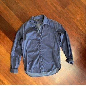 Theory Mens Dress Shirt Blue White Spots Large